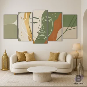 همسات الوجه: لوحة جدارية فنية بـ 5 قطع - Tableau Murale Visage Abstrait 5 Pièces