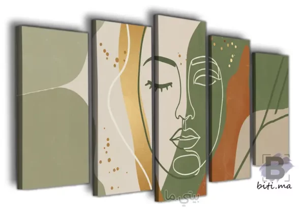 ⁦همسات الوجه: لوحة جدارية فنية بـ 5 قطع - Tableau Murale Visage Abstrait 5 Pièces⁩ - الصورة ⁦2⁩