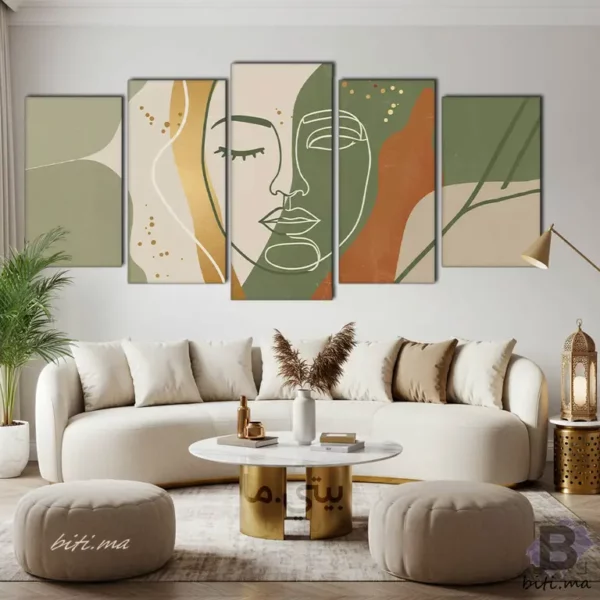 ⁦همسات الوجه: لوحة جدارية فنية بـ 5 قطع - Tableau Murale Visage Abstrait 5 Pièces⁩ - الصورة ⁦4⁩