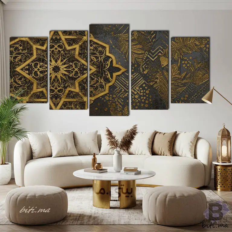 سحر الزخرفة المغربية في لوحة جدارية ذهبية - Tableau Décoration Maroc Dorée