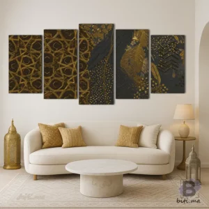 سحر النقوش الذهبية: لوحة جدارية مغربية فاخرة - Tableau Magie des Motifs Dorés