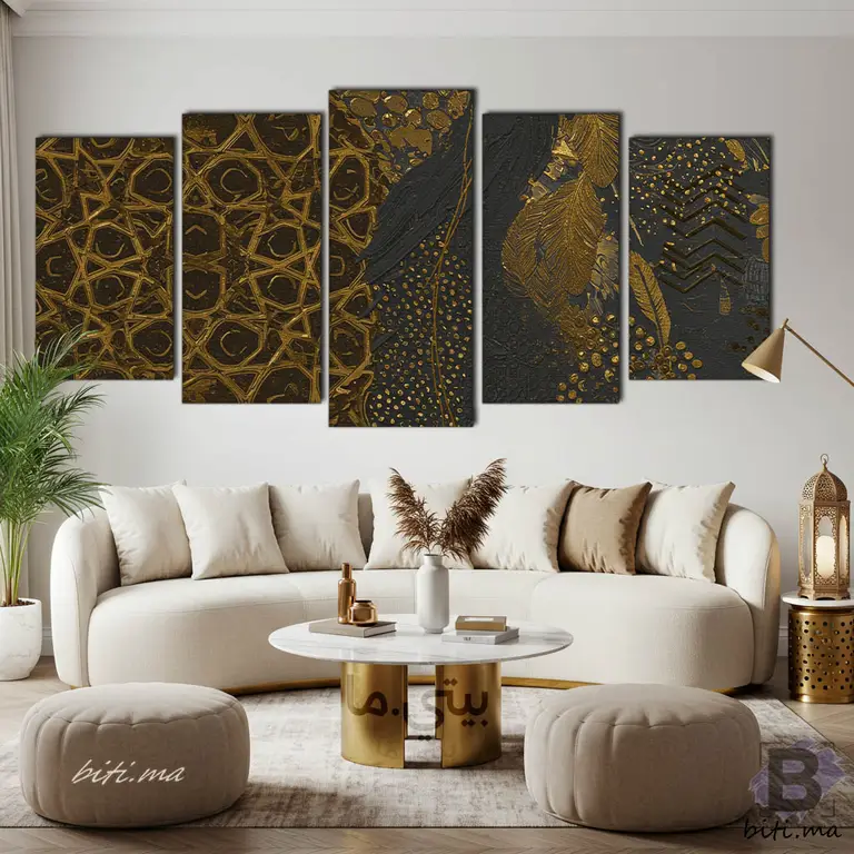 سحر النقوش الذهبية: لوحة جدارية مغربية فاخرة - Tableau Magie des Motifs Dorés