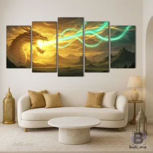 طابلو التنين الذهبي: قوة أسطورية تضيء جدرانك - Tableau Dragon Doré: Légende Lumineuse