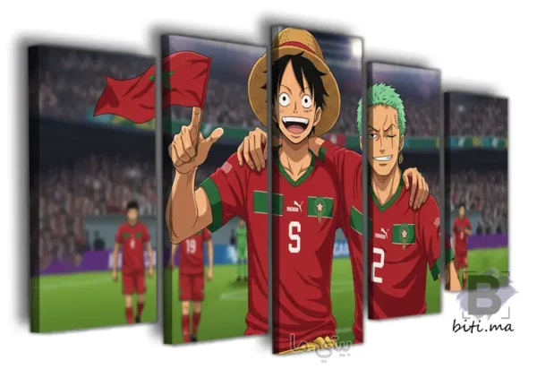 ⁦Tableau Luffy et Zoro Maroc لوفي و زورو بقميص المنتخب المغربي⁩ - الصورة ⁦2⁩