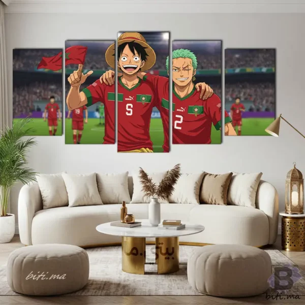 ⁦Tableau Luffy et Zoro Maroc لوفي و زورو بقميص المنتخب المغربي⁩ - الصورة ⁦4⁩