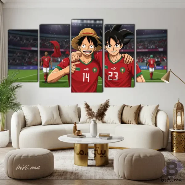 ⁦Tableau Luffy و Goku المنتخب المغربي - Anime & Sport Fusion⁩ - الصورة ⁦4⁩